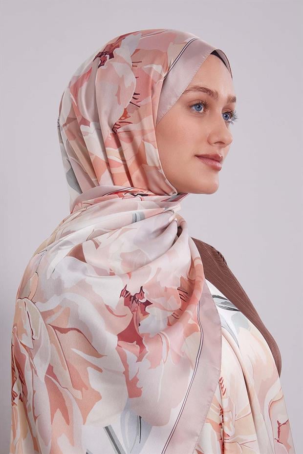 Vizon Lotus Desen Hint İpeği Şal