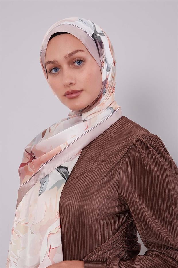 Vizon Lotus Desen Hint İpeği Şal