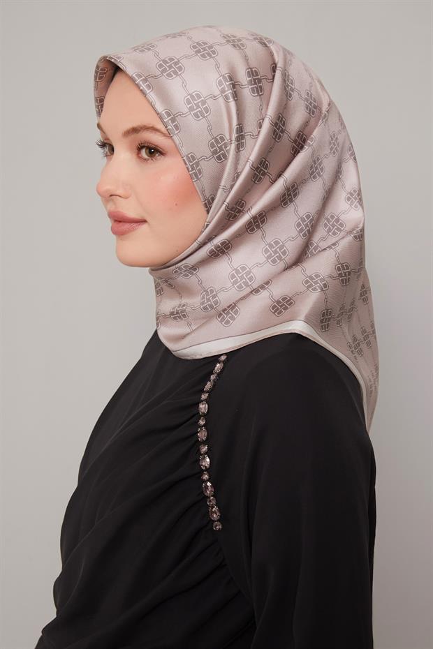 Vizon Mini Yonca Desen Twill İpek Eşarp
