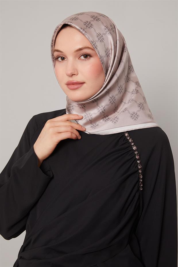 Vizon Mini Yonca Desen Twill İpek Eşarp