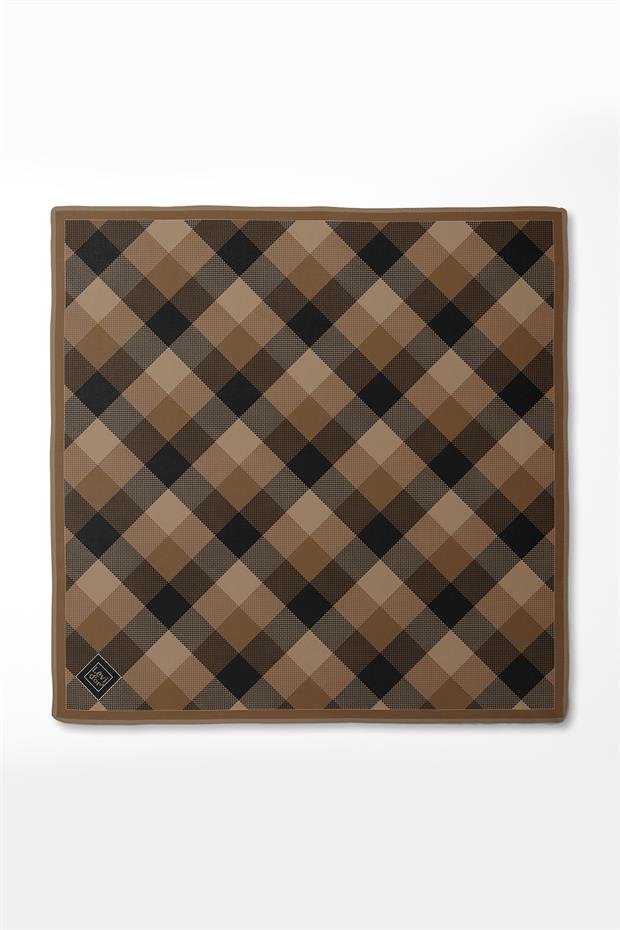 Vizon Noktalı Kareli Twill İpek Eşarp