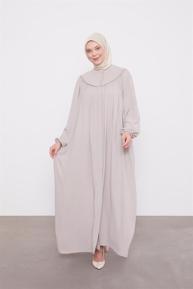 Vizon Omuz Ponpon Yaka Detaylı Ferace