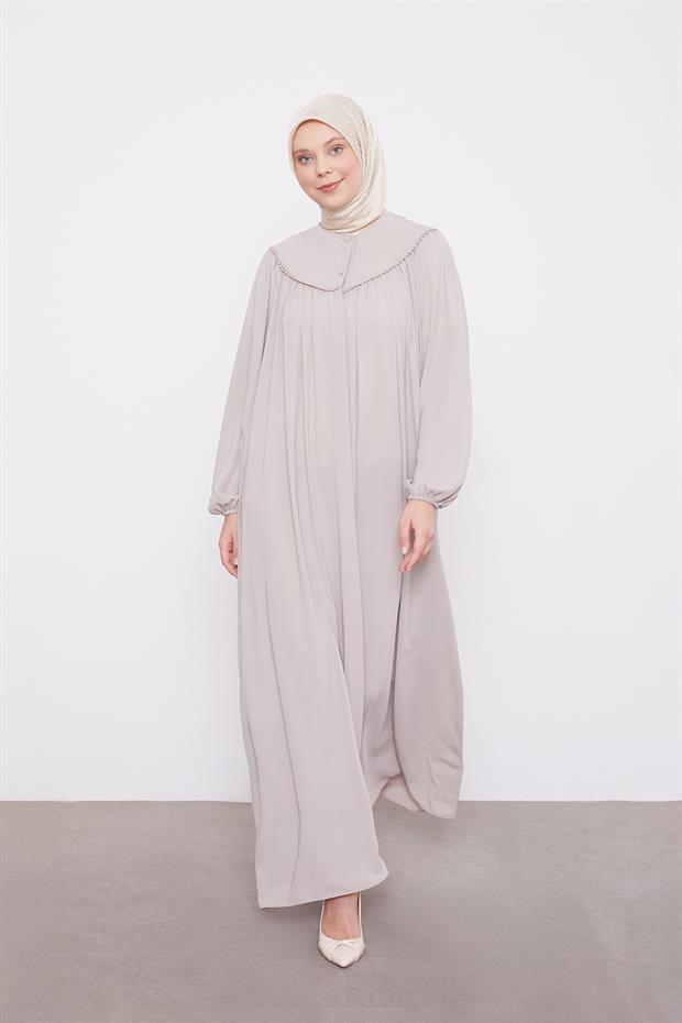 Vizon Omuz Ponpon Yaka Detaylı Ferace