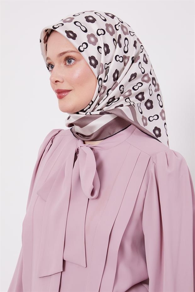 Vizon Papatya Desen Twill İpek Eşarp