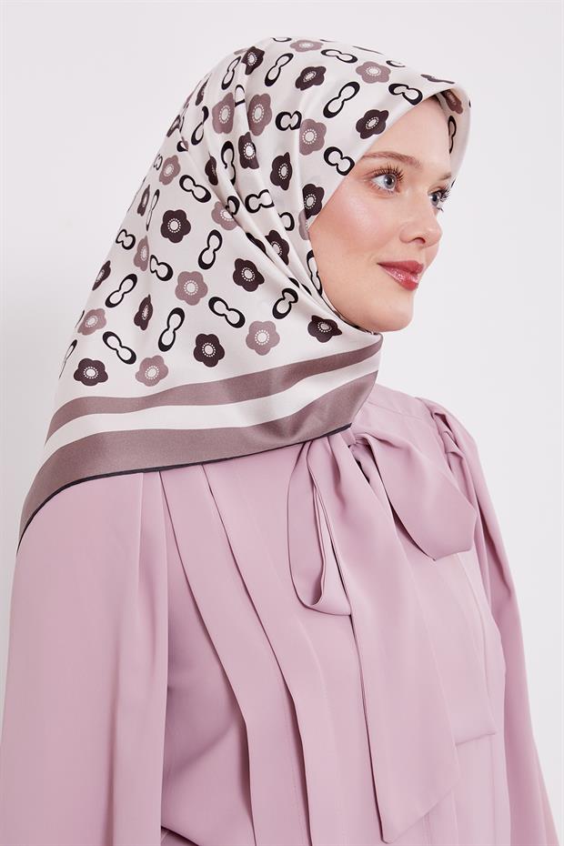 Vizon Papatya Desen Twill İpek Eşarp