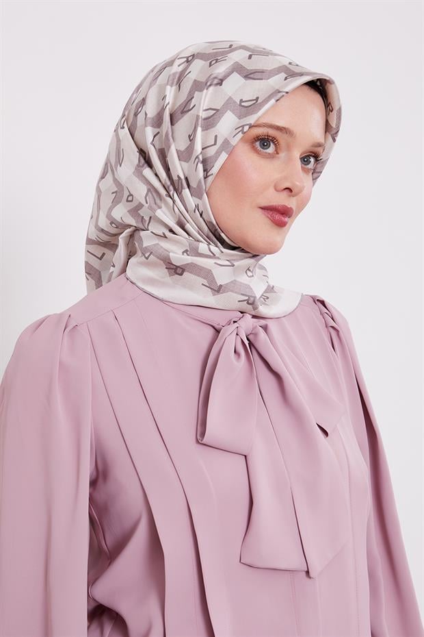 Vizon Petek Baskılı Twill İpek Eşarp