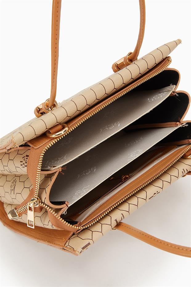 Vizon Petek Baskılı Üç Gözlü El Çantası