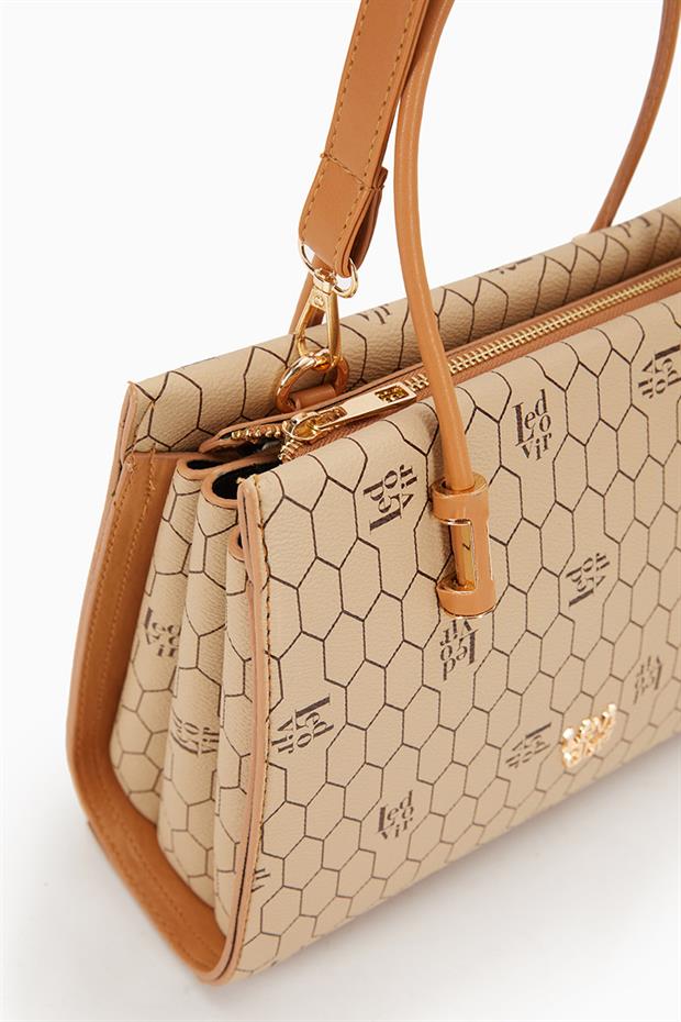 Vizon Petek Baskılı Üç Gözlü El Çantası