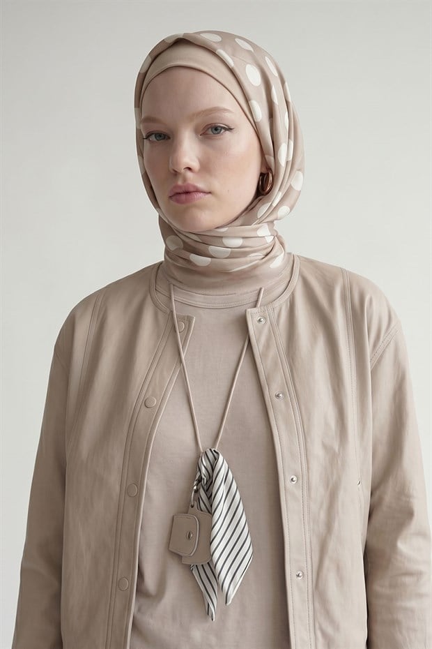 Vizon Puantiyeli Twill İpek Eşarp