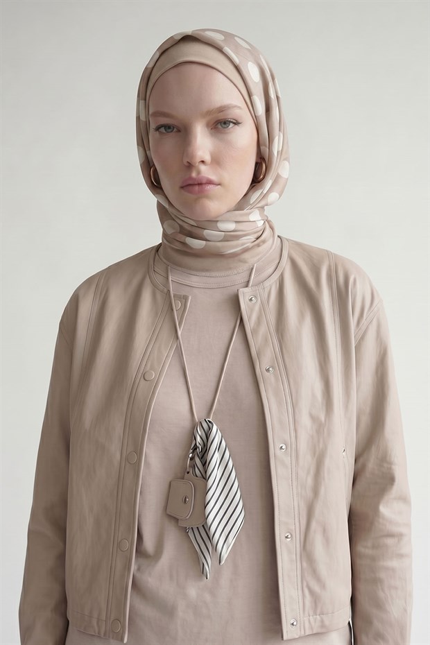 Vizon Puantiyeli Twill İpek Eşarp