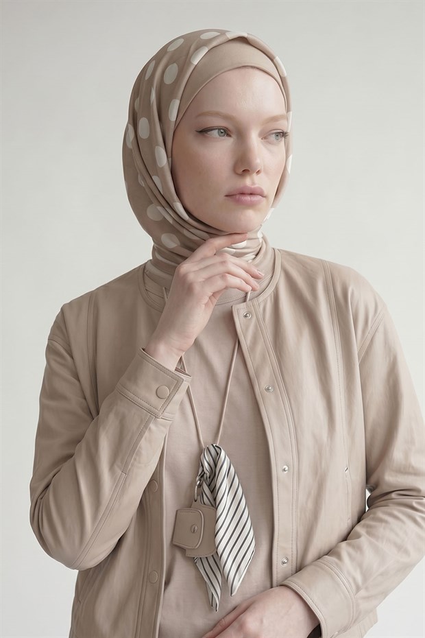 Vizon Puantiyeli Twill İpek Eşarp