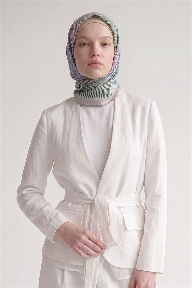Vizon Sarmal Çizgili Twill İpek Eşarp