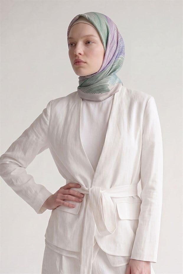 Vizon Sarmal Çizgili Twill İpek Eşarp