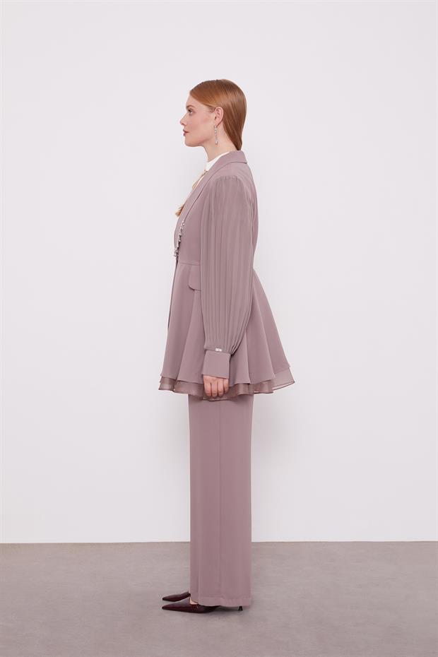 Vizon Şifon Kollu Taş Detay İkili Takım