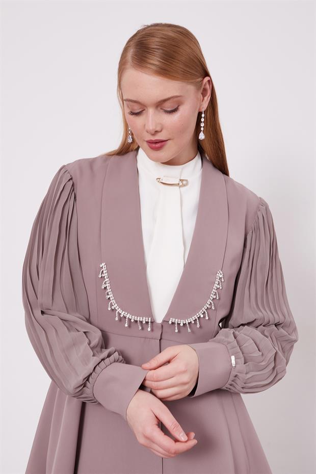 Vizon Şifon Kollu Taş Detay İkili Takım