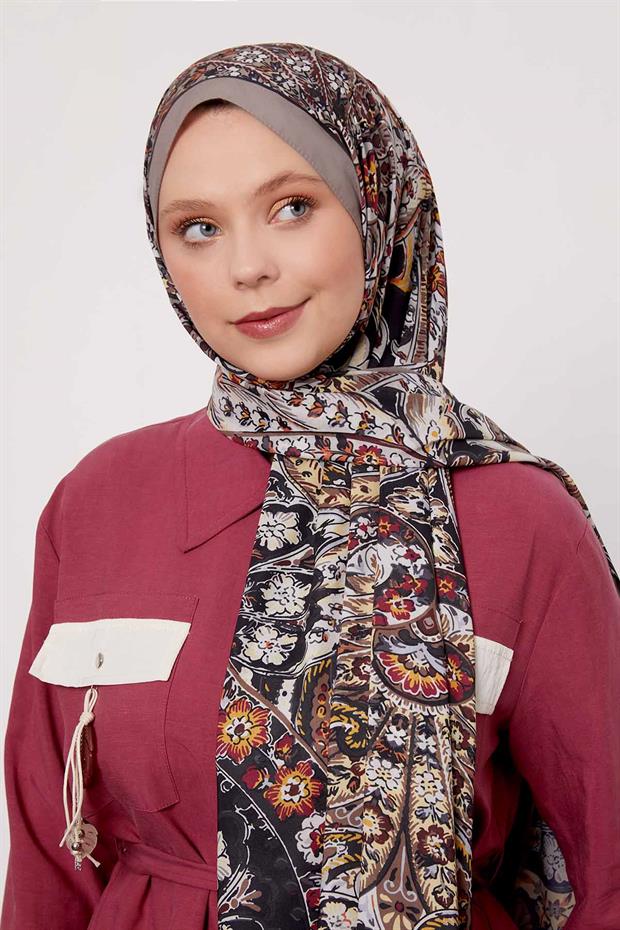 Vizon Soyut Çiçek Desen Love Şal