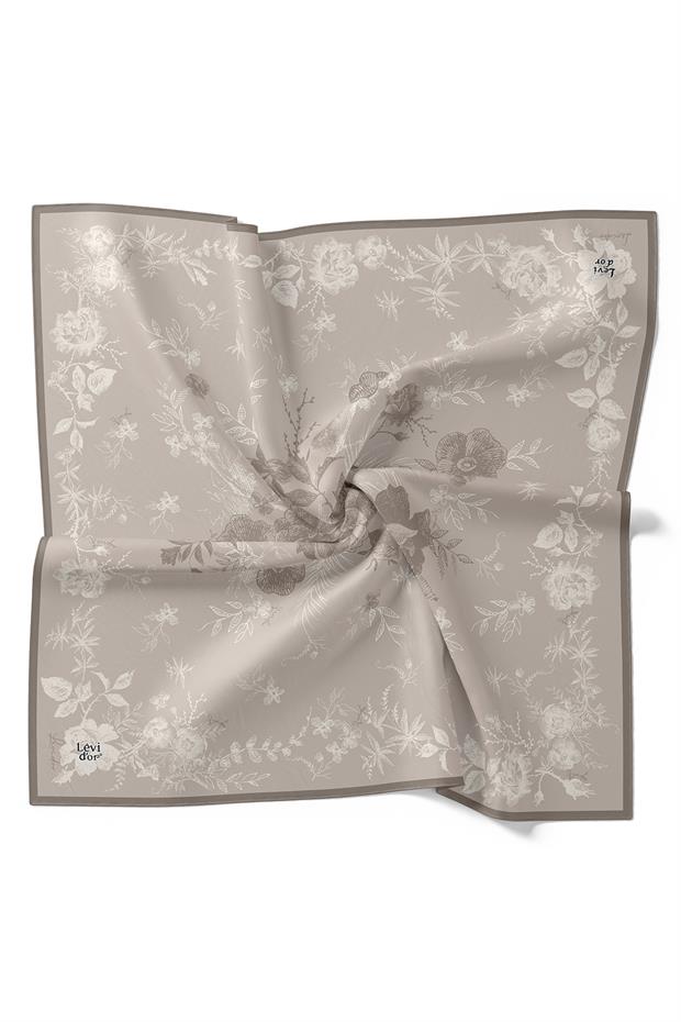 Vizon Soyut Gül Desen Twill İpek Eşarp