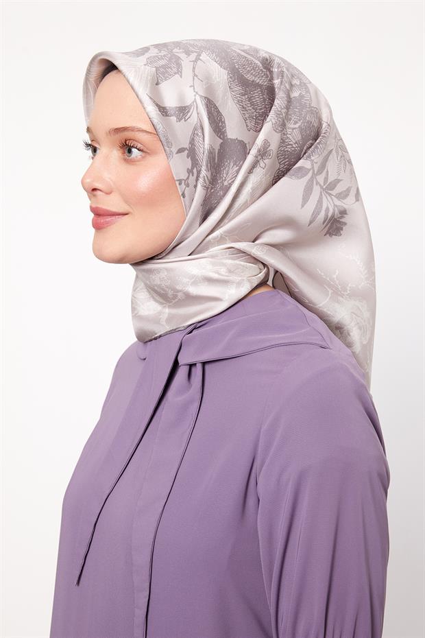 Vizon Soyut Gül Desen Twill İpek Eşarp