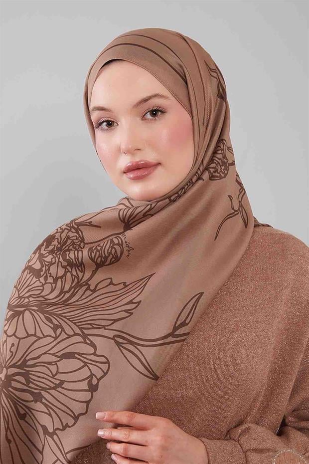 Vizon Sümbül Çiçek Desen Yün İpek Şal