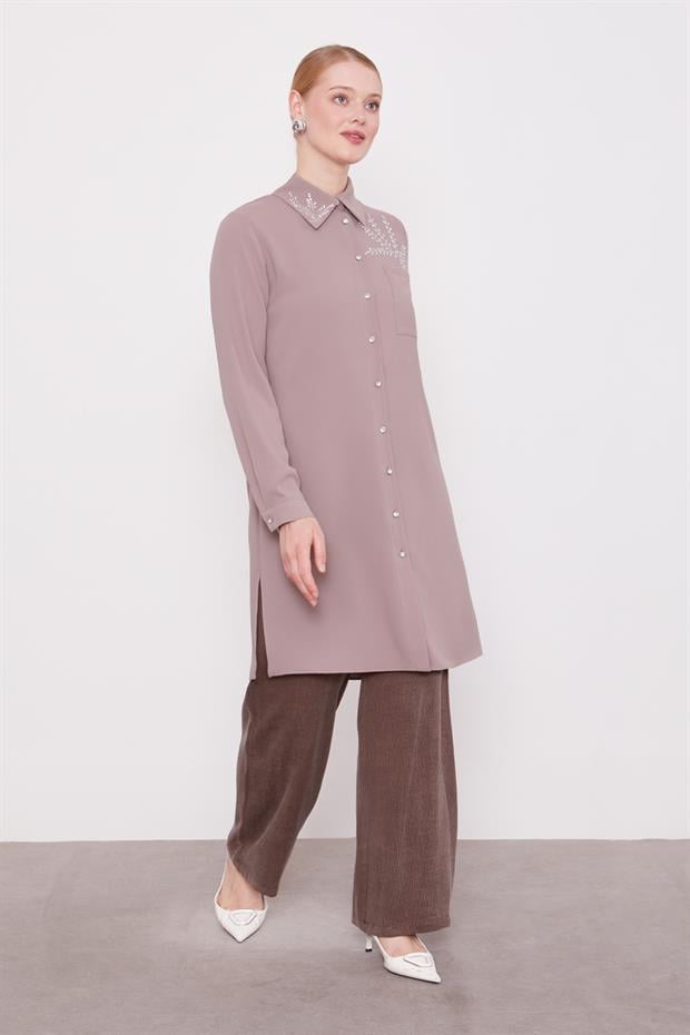 Taş Baskılı Tunik Vizon