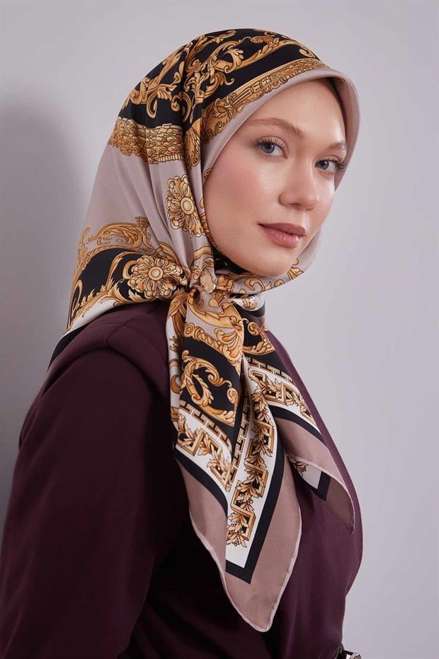 Vizon Varak Desen Twill İpek Eşarp