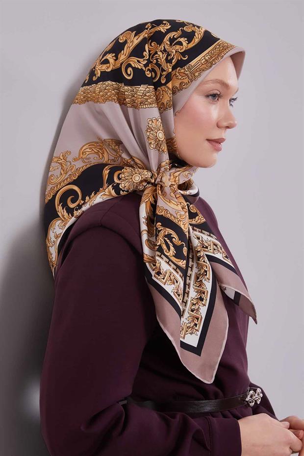 Vizon Varak Desen Twill İpek Eşarp