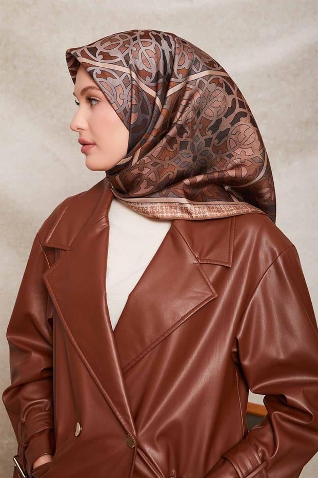 Vizon Vectör Desen Twill İpek Eşarp