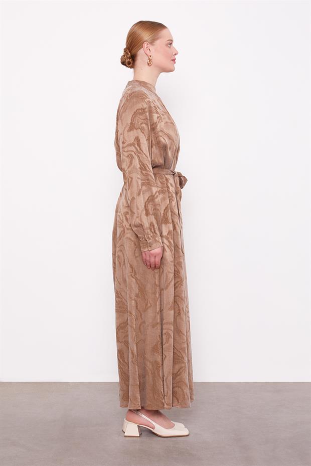 VİZON Yakası Taş Detaylı Cupra Elbise