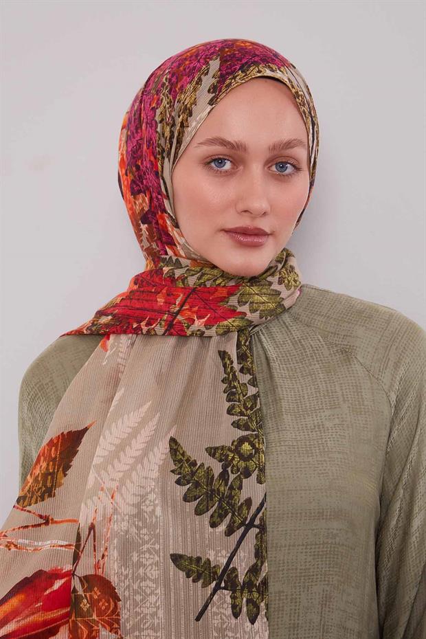 Vizon Yaprak Desen Pamuk Şal