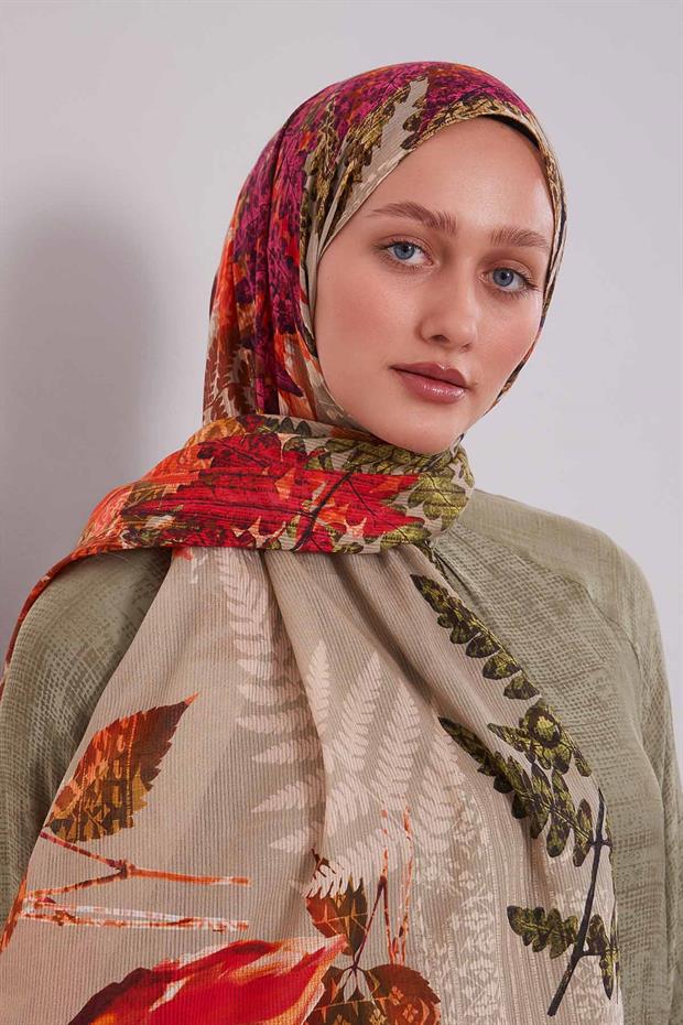 Vizon Yaprak Desen Pamuk Şal