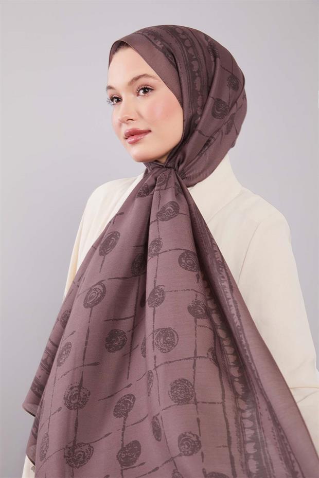 Vizon Yuvarlak Desenli Yün İpek Şal