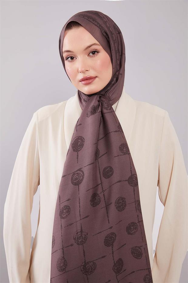 Vizon Yuvarlak Desenli Yün İpek Şal