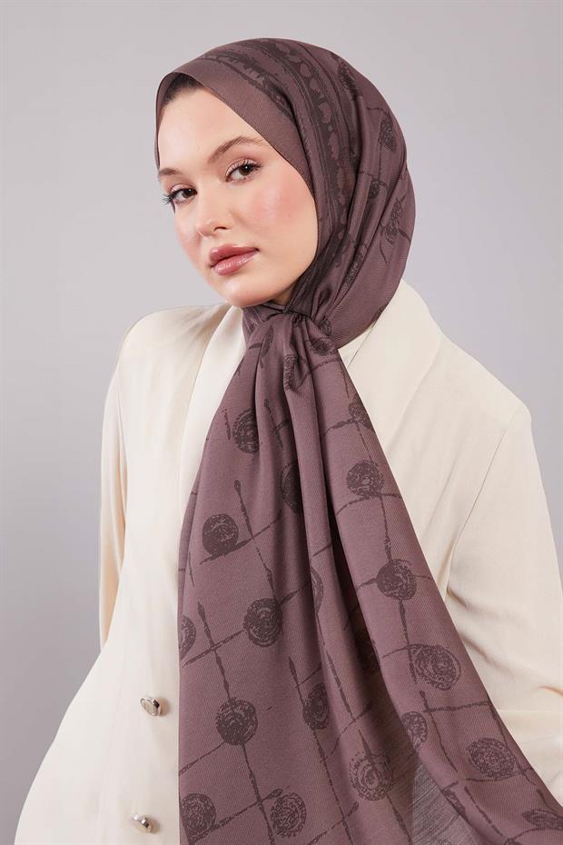 Vizon Yuvarlak Desenli Yün İpek Şal