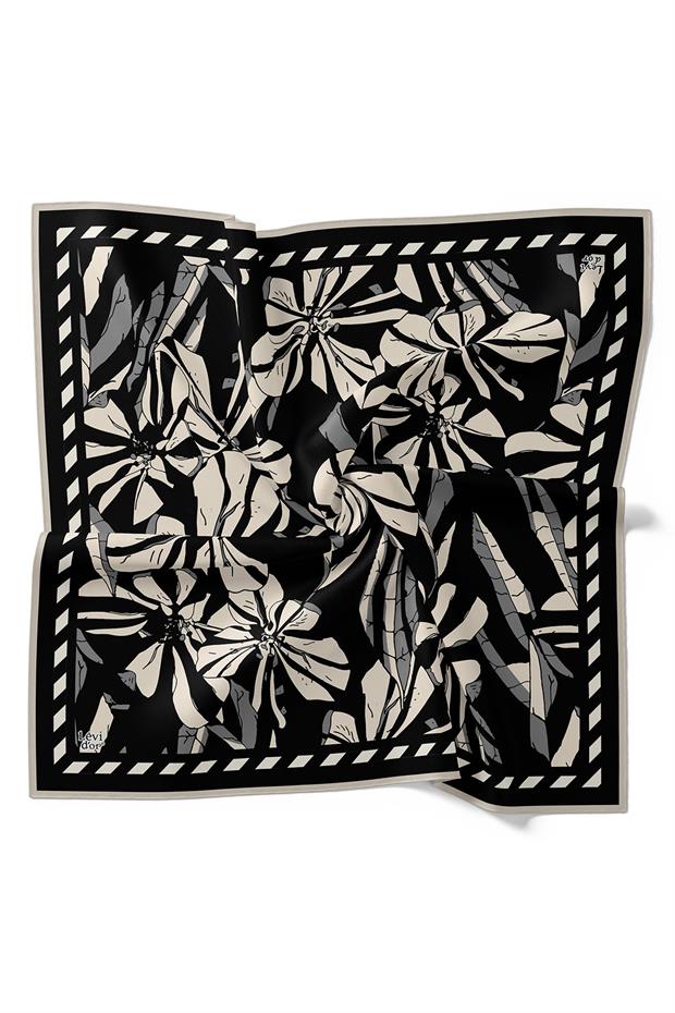 Vizon Zambak Desen Twill İpek Eşarp