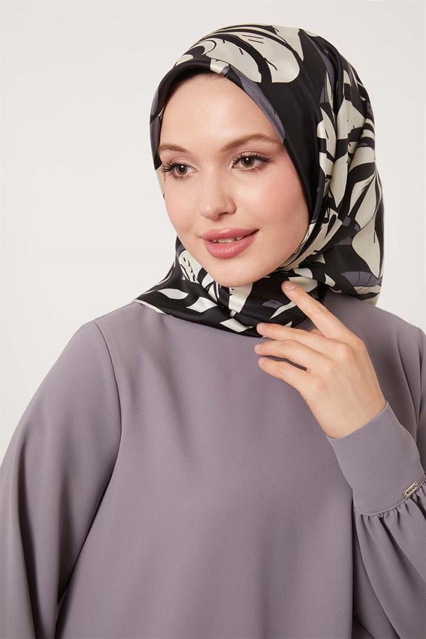 Vizon Zambak Desen Twill İpek Eşarp