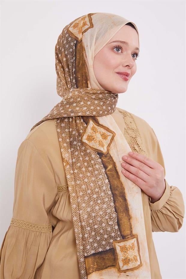 Yağ Yeşili Benek Desen Pamuk Şal