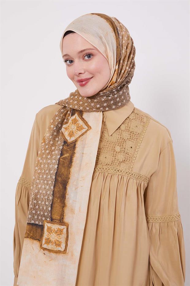 Yağ Yeşili Benek Desen Pamuk Şal