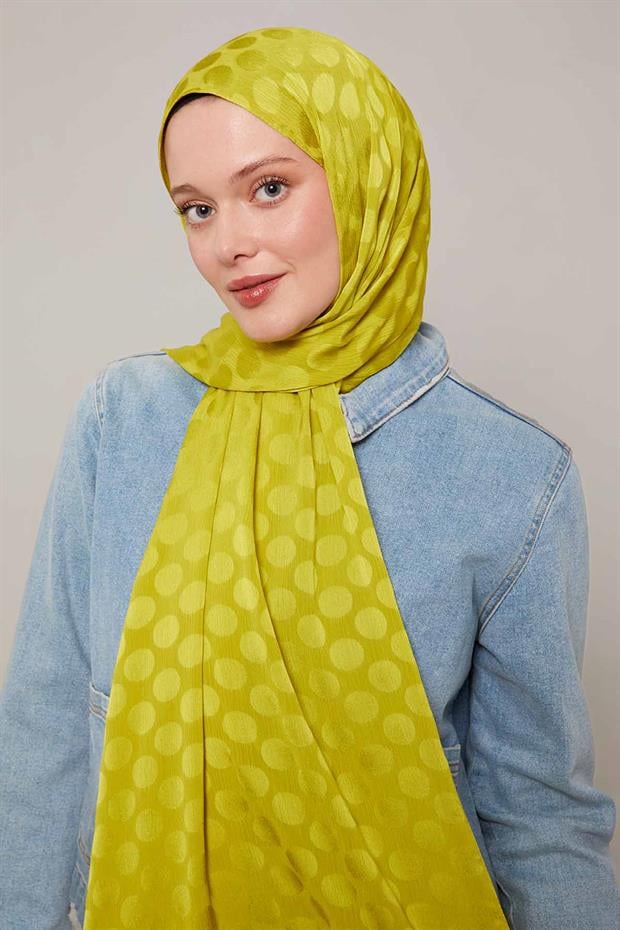 Yağ Yeşili Benek Desenli Jakar Capri Şal