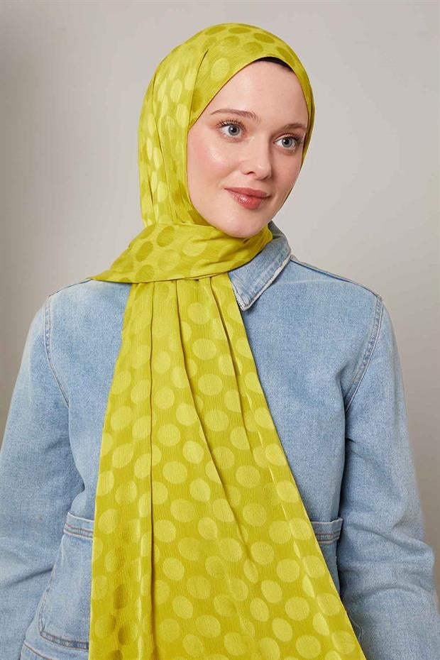 Yağ Yeşili Benek Desenli Jakar Capri Şal