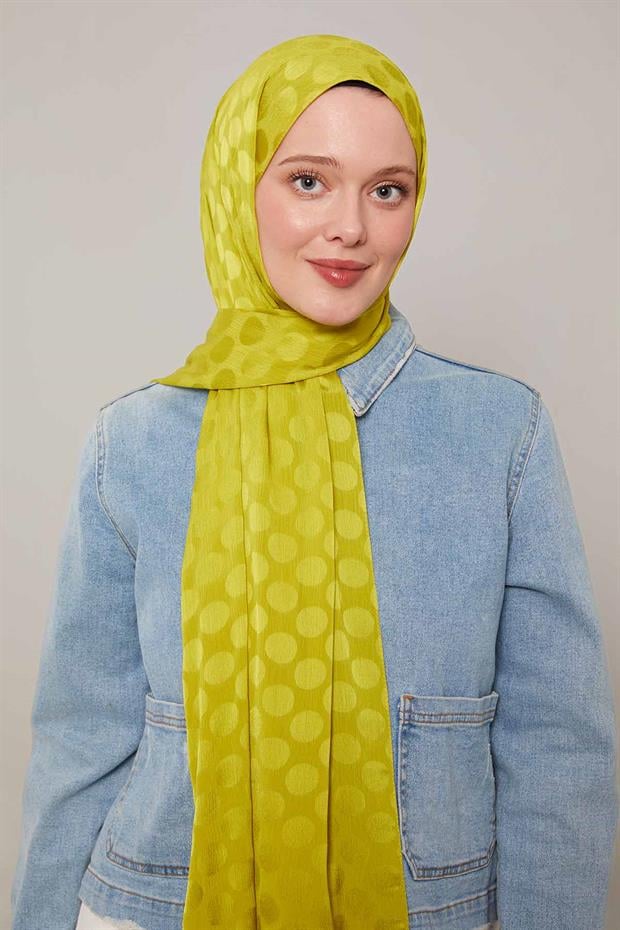 Yağ Yeşili Benek Desenli Jakar Capri Şal