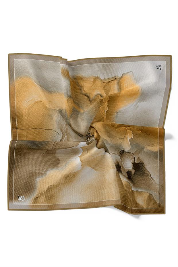 Yağ Yeşili Bohem Geçişli Twill İpek Eşarp