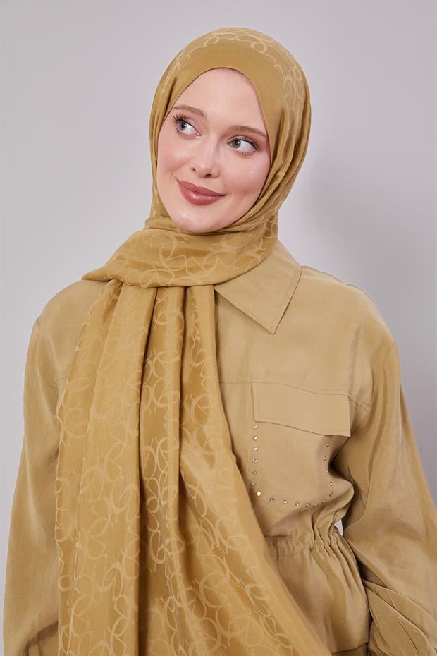 Yağ Yeşili Geometrik Desen Grazia Şal