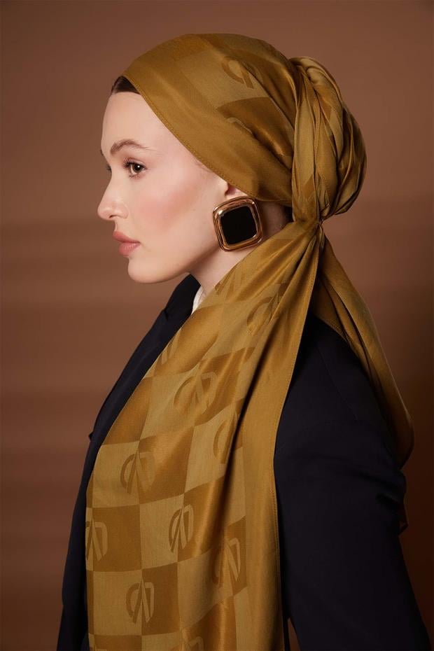 Yağ Yeşili Kare LVD Baskılı Naia Jakar Şal