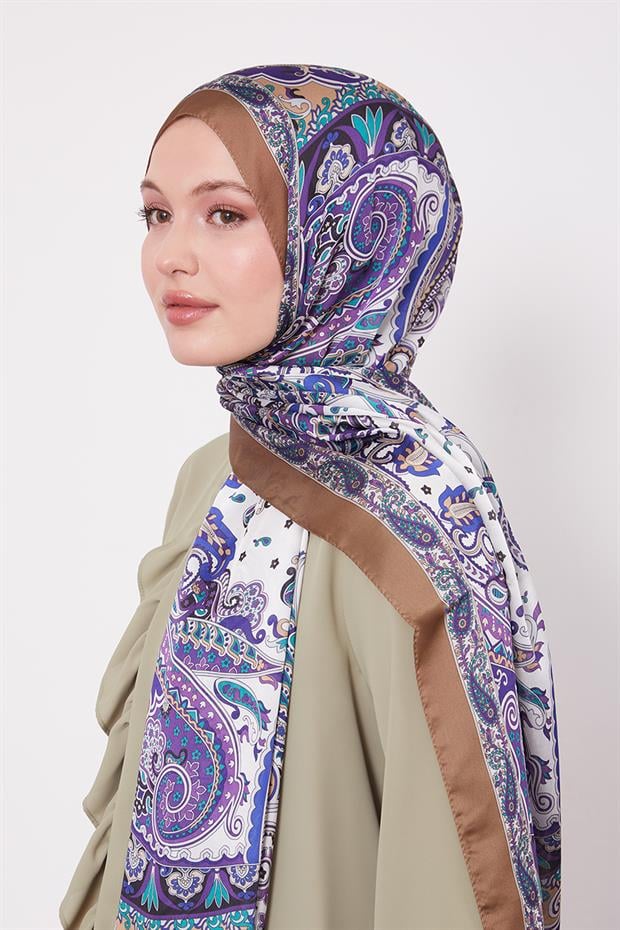 Yağ Yeşili Karışık Desenal Hint İpeği Şal