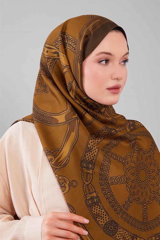 Yağ Yeşili Karışık Desenli Yün İpek Şal