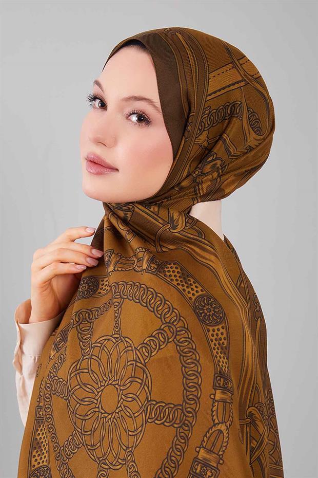 Yağ Yeşili Karışık Desenli Yün İpek Şal