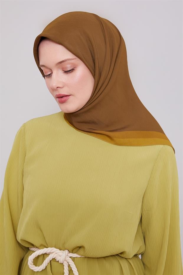 Yağ Yeşili Kenar Şerit Aura Eşarp