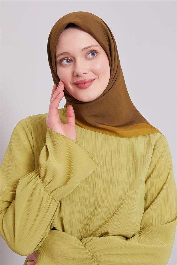 Yağ Yeşili Kenar Şerit Aura Eşarp