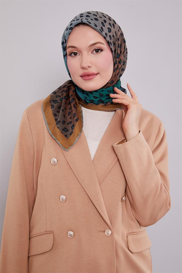 Yağ Yeşili Leopar Desen Soft Eşarp