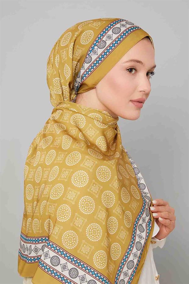 Yağ Yeşili Motif Desen Club Şal